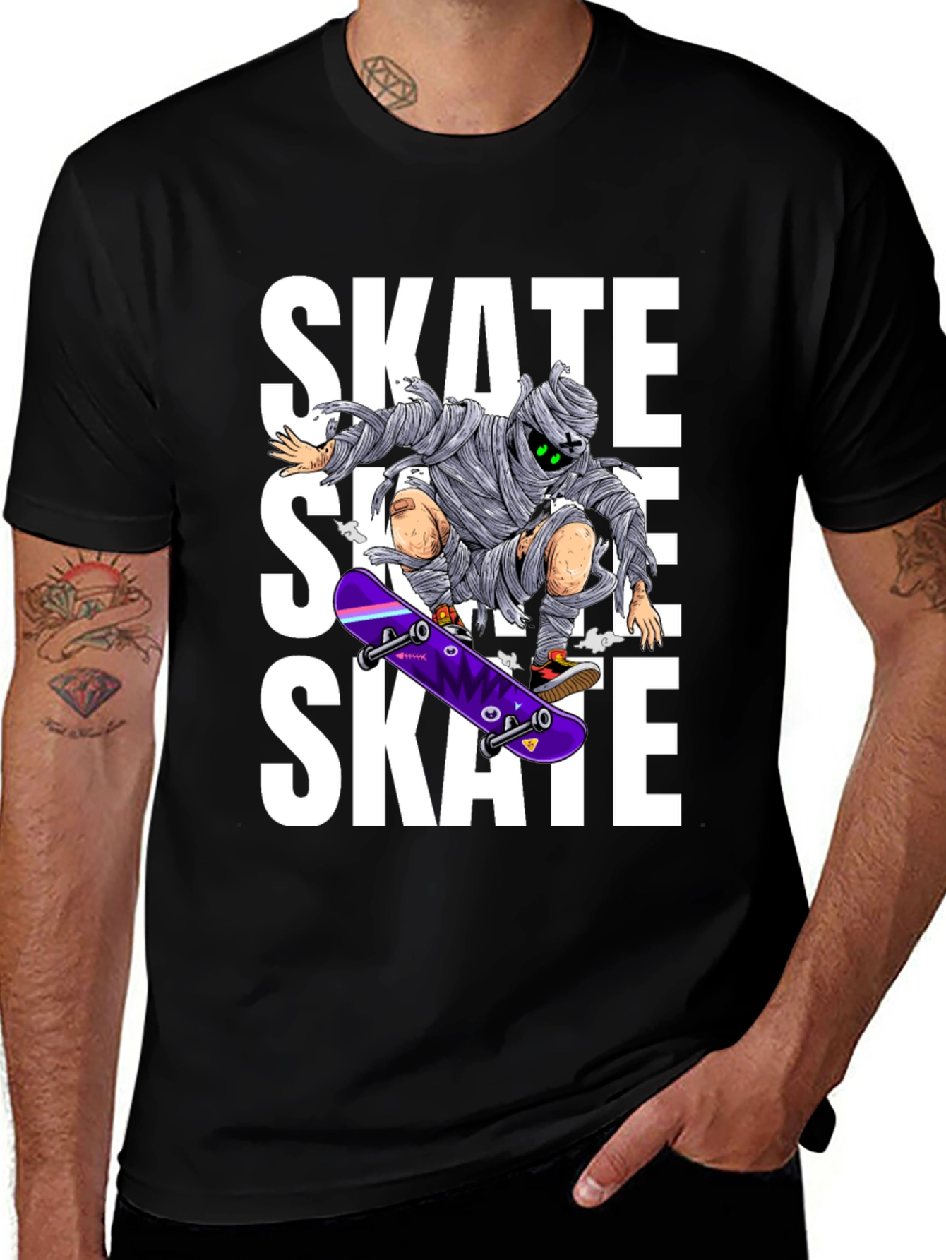 Skate Mummy Graphic Tee - Black Cotton Skateboard T-Shirt