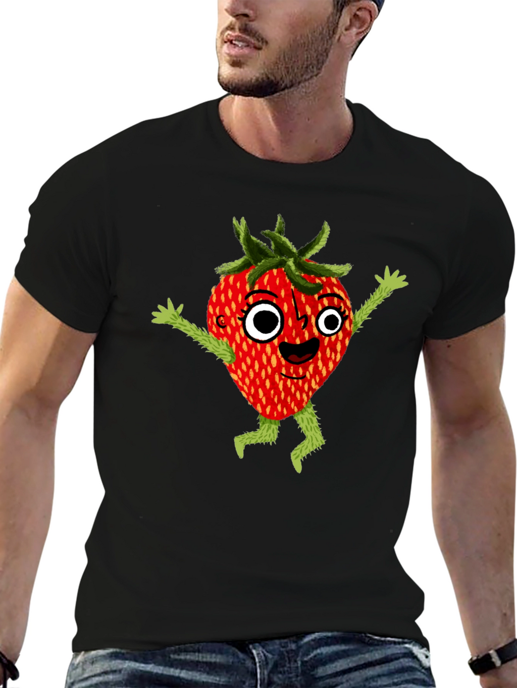 Whimsical Strawberry Cartoon Graphic T-Shirt