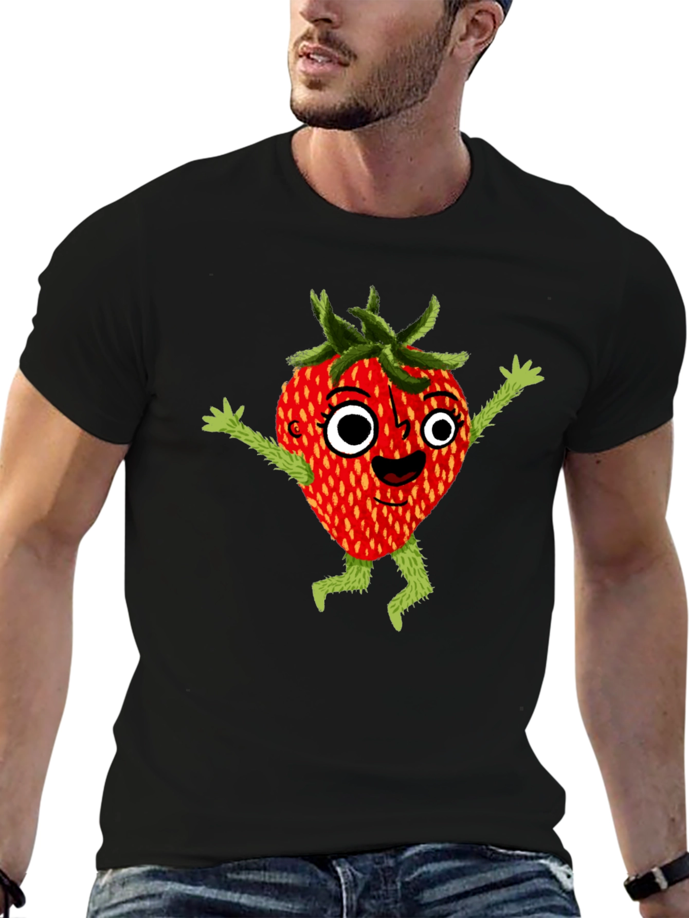 Whimsical Strawberry Cartoon Graphic T-Shirt