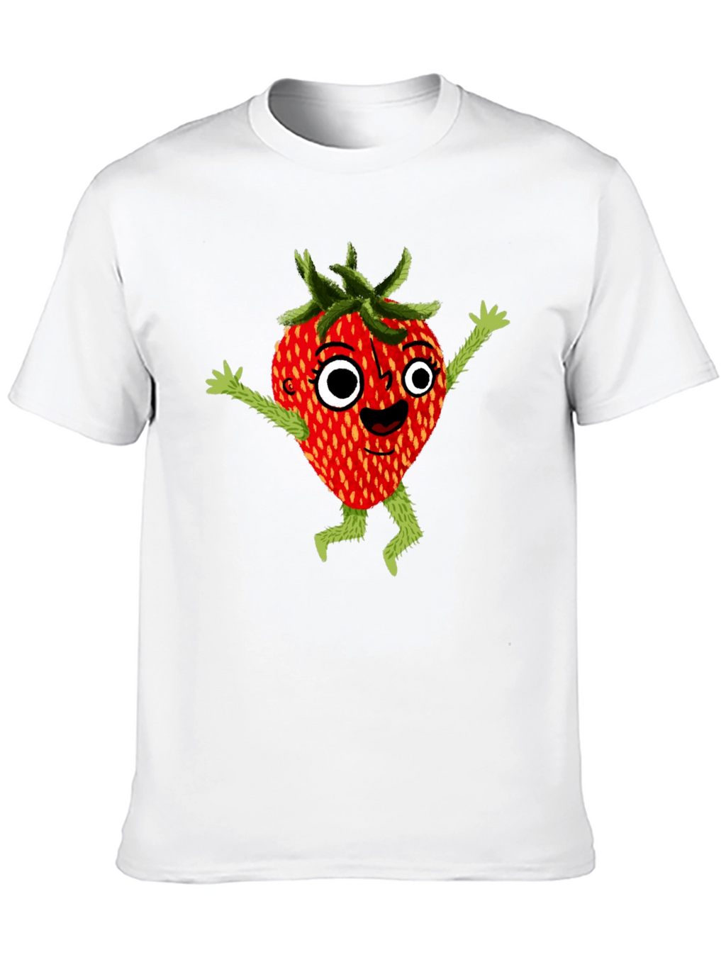 Whimsical Strawberry Cartoon Graphic T-Shirt