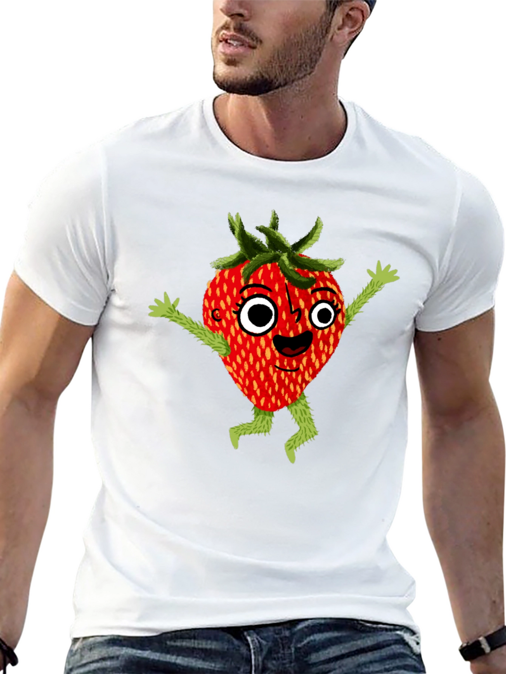 Whimsical Strawberry Cartoon Graphic T-Shirt