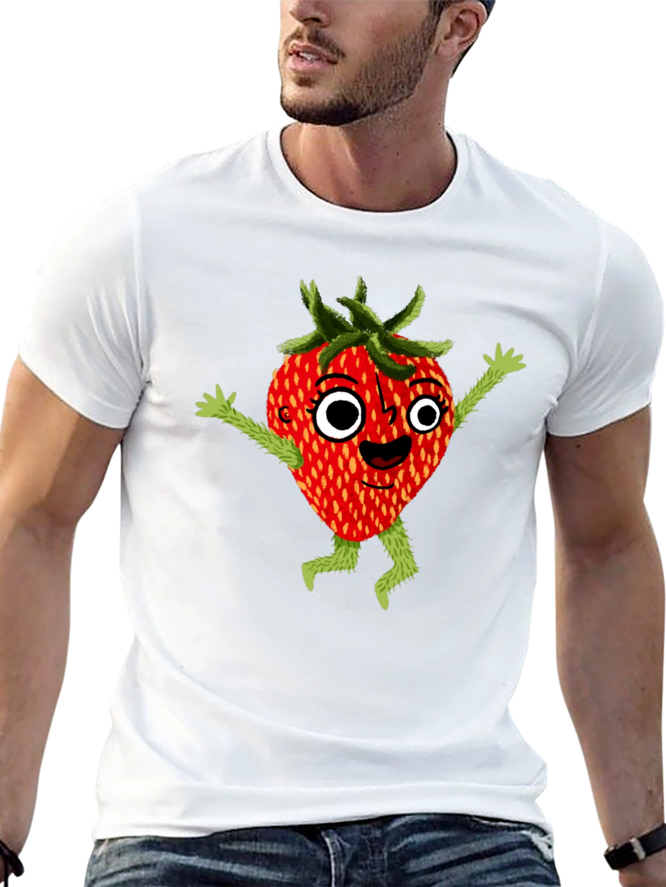 Whimsical Strawberry Cartoon Graphic T-Shirt