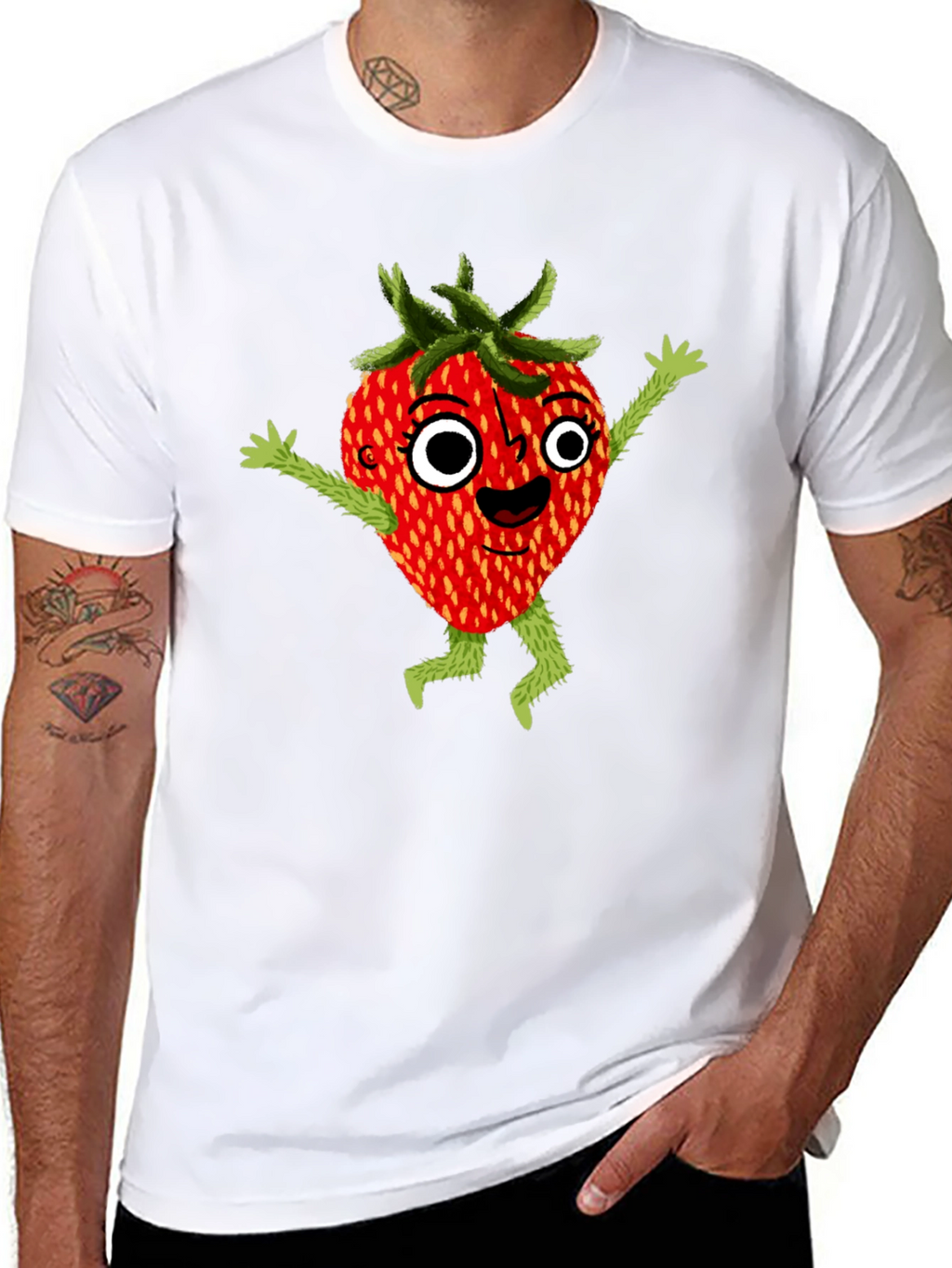 Whimsical Strawberry Cartoon Graphic T-Shirt