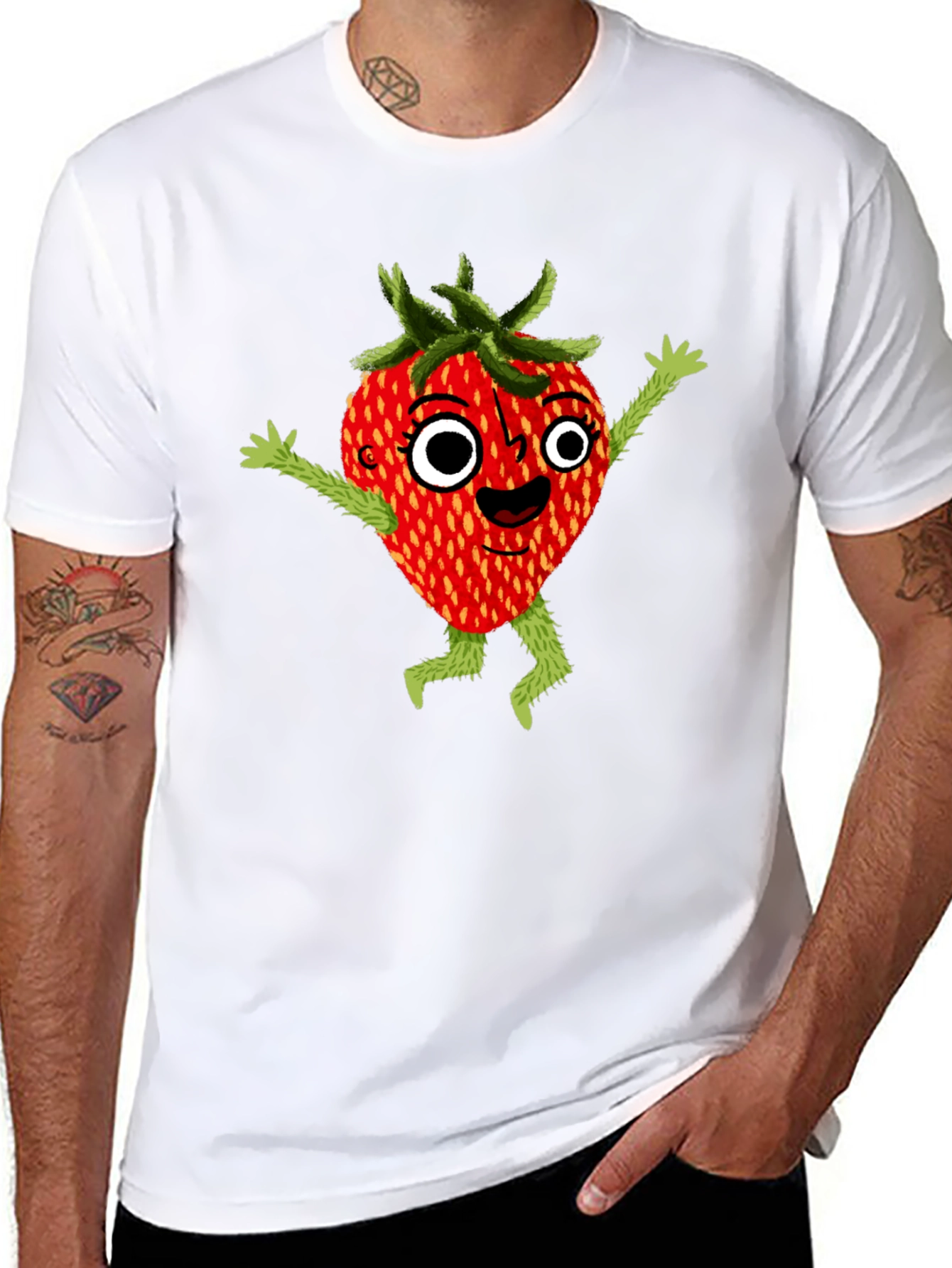Whimsical Strawberry Cartoon Graphic T-Shirt