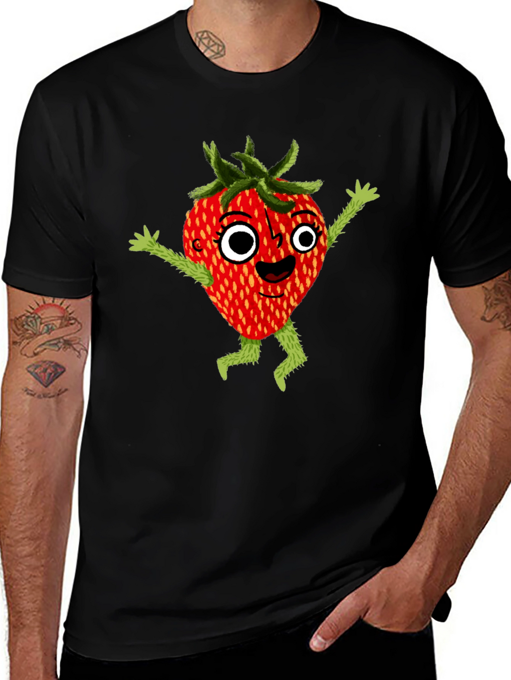 Whimsical Strawberry Cartoon Graphic T-Shirt