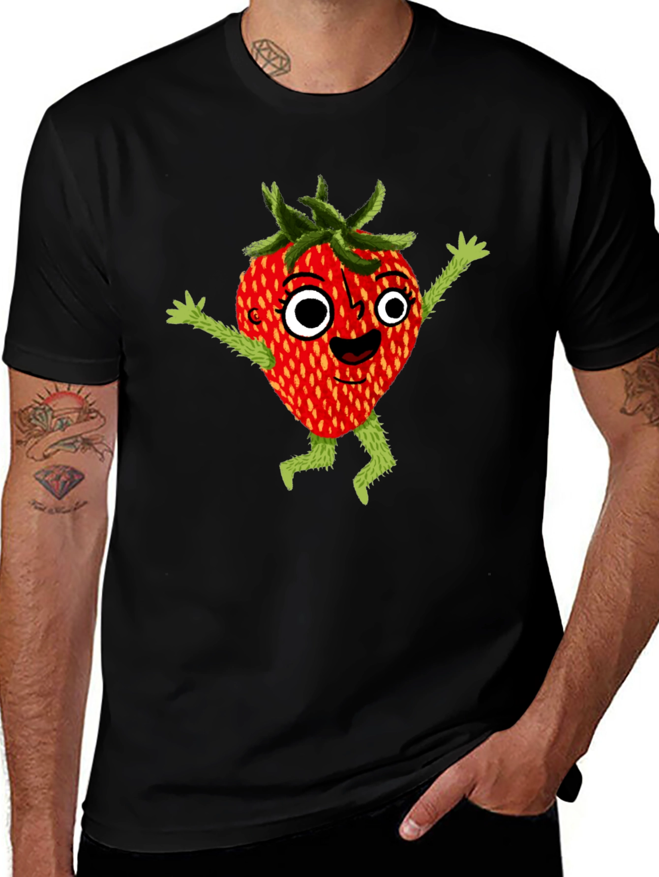 Whimsical Strawberry Cartoon Graphic T-Shirt