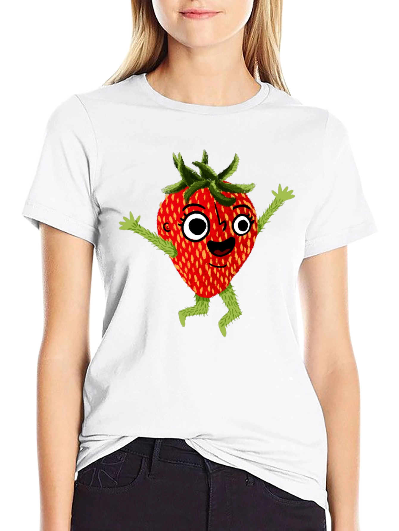 Whimsical Strawberry Cartoon Graphic T-Shirt