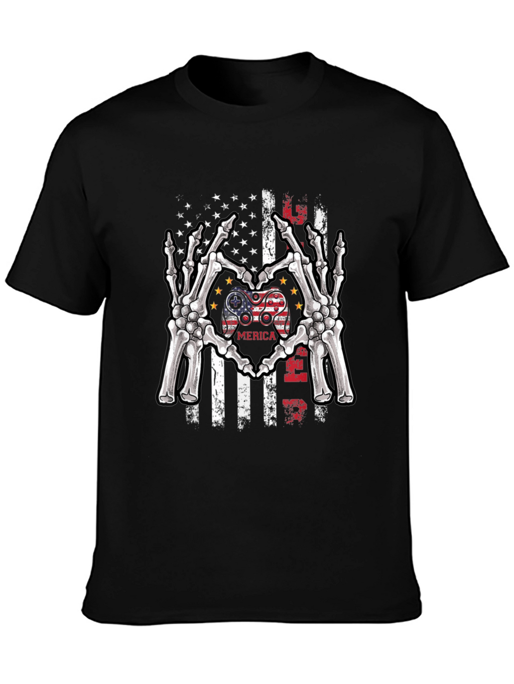 American Gamer Skeleton Hand Heart T-Shirt