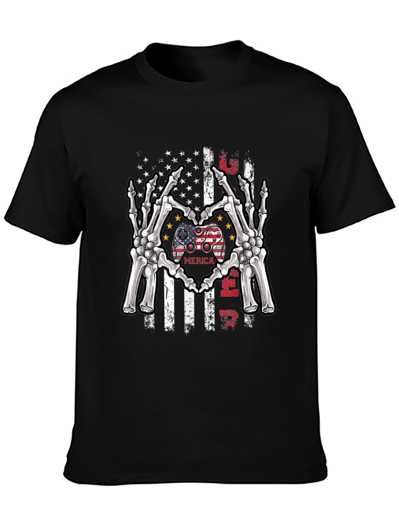 American Gamer Skeleton Hand Heart T-Shirt
