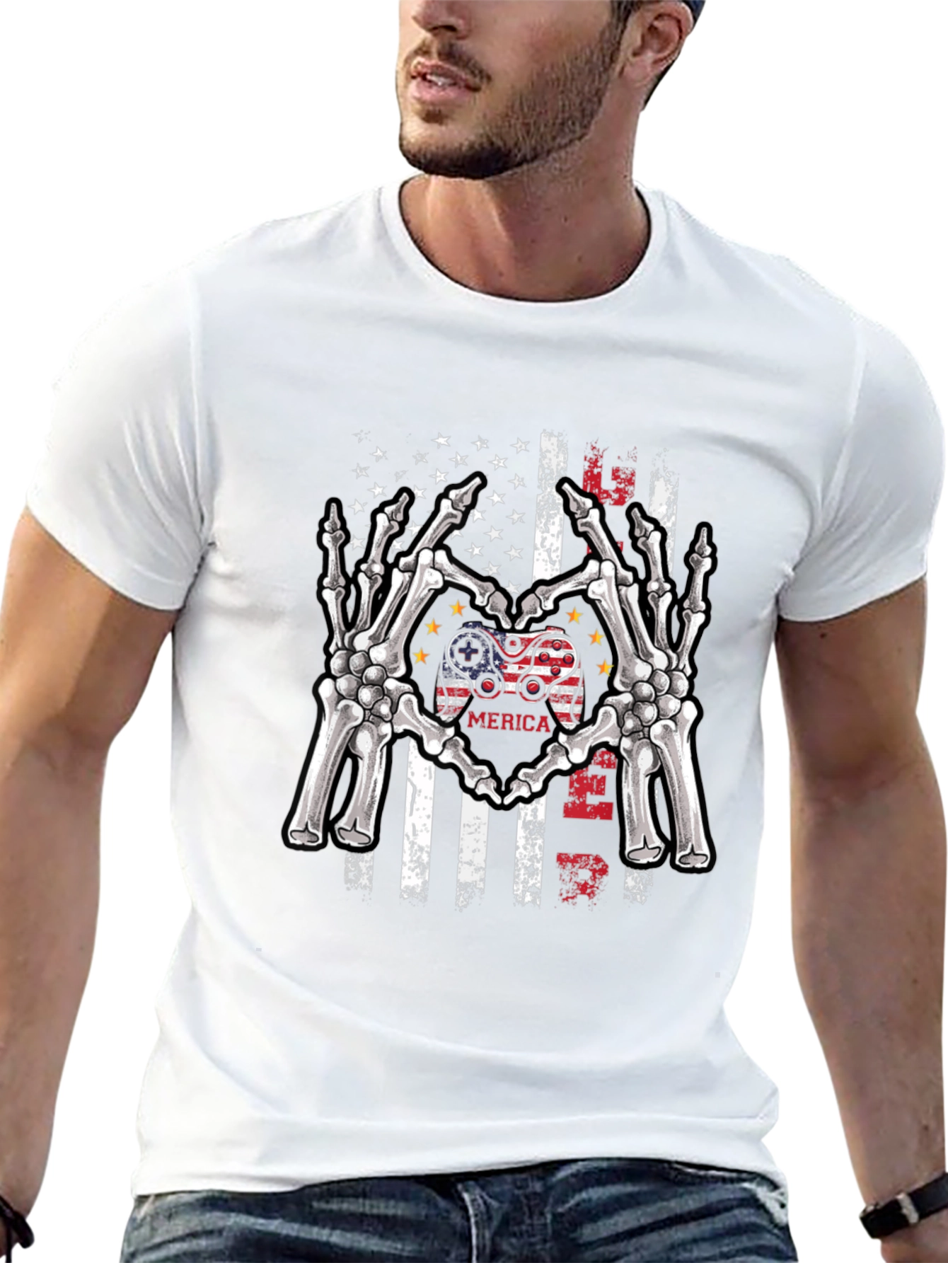American Gamer Skeleton Hand Heart T-Shirt