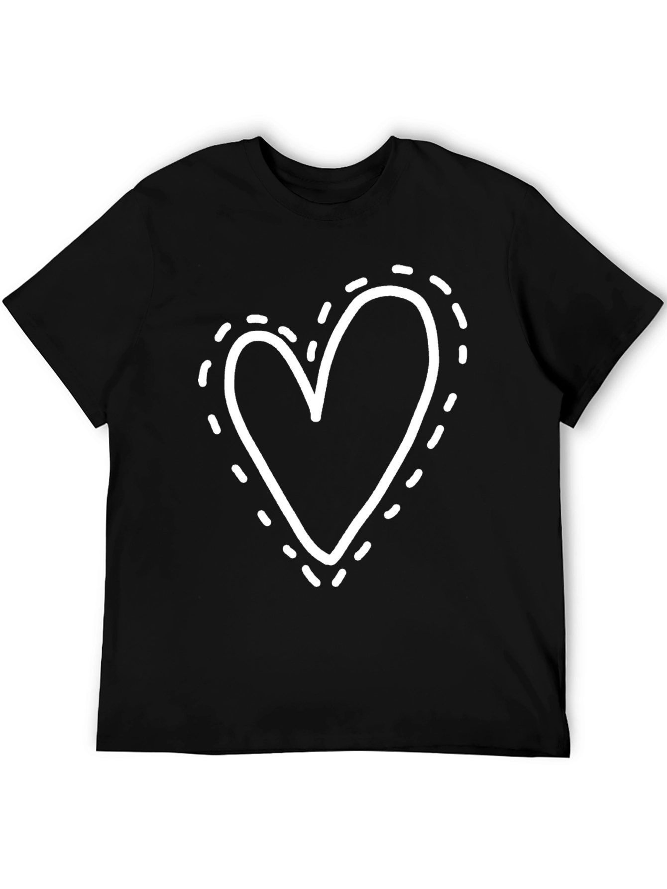 Heart Dotted Outline Black Tee - Casual Comfort