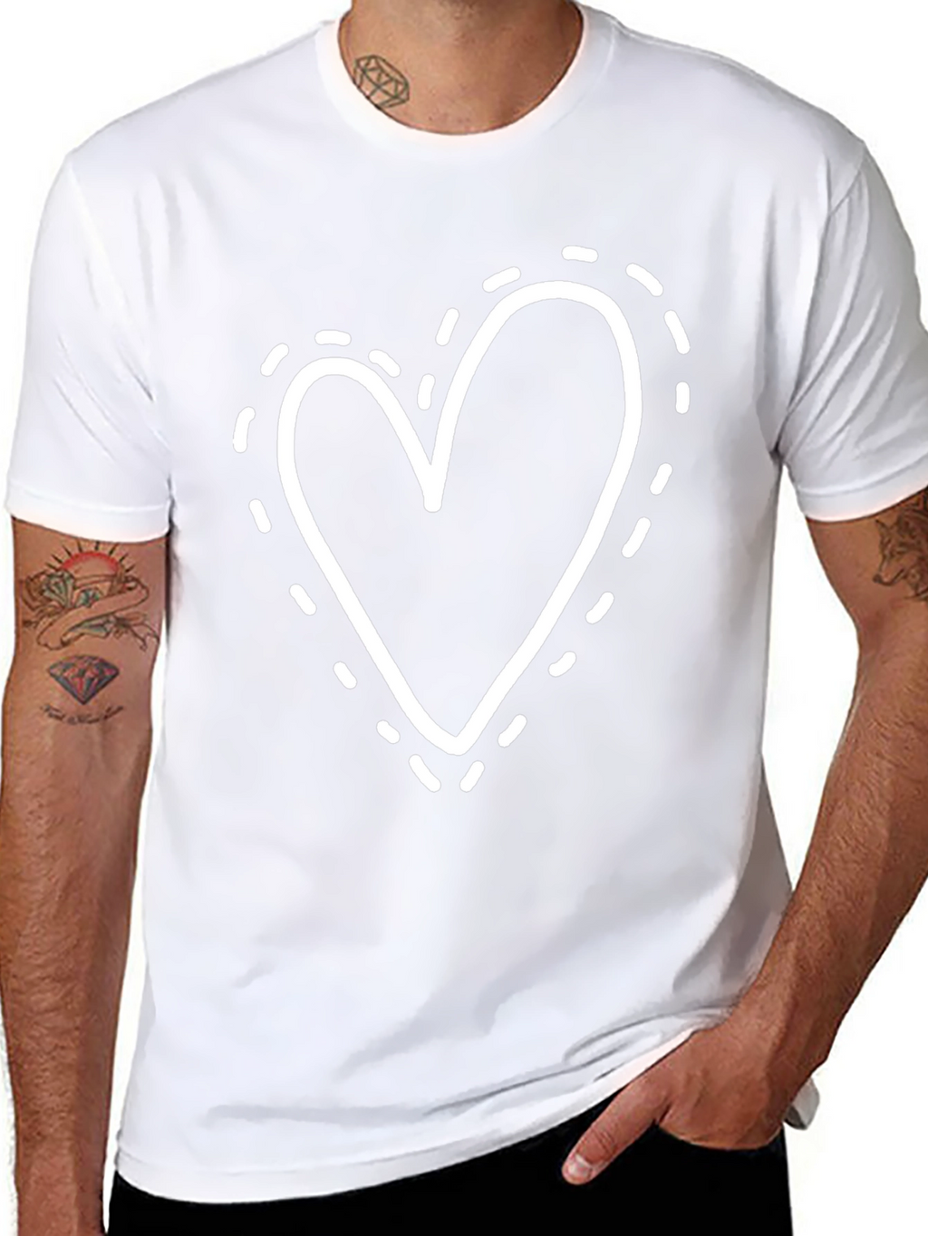 Heart Dotted Outline Black Tee - Casual Comfort