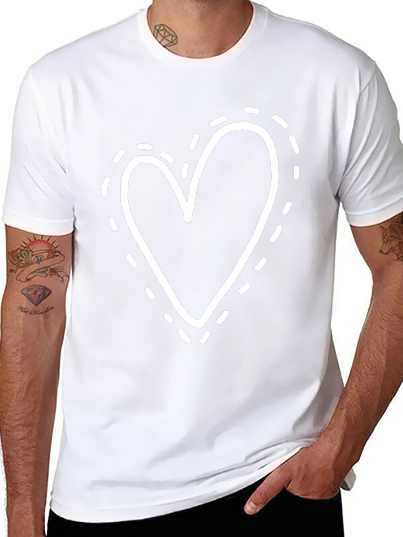 Heart Dotted Outline Black Tee - Casual Comfort
