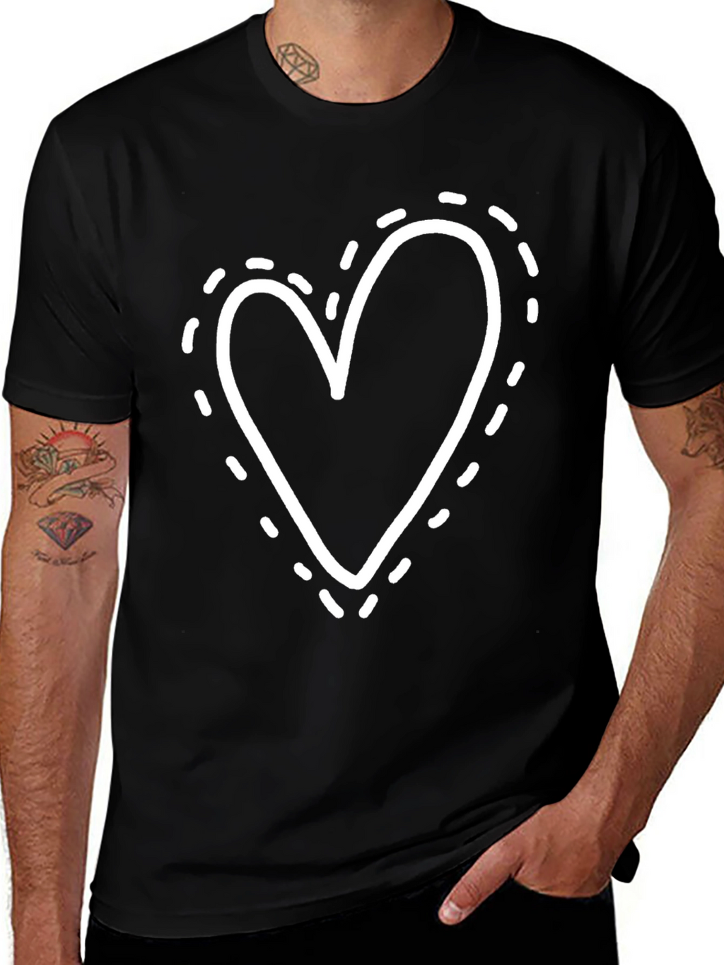 Heart Dotted Outline Black Tee - Casual Comfort