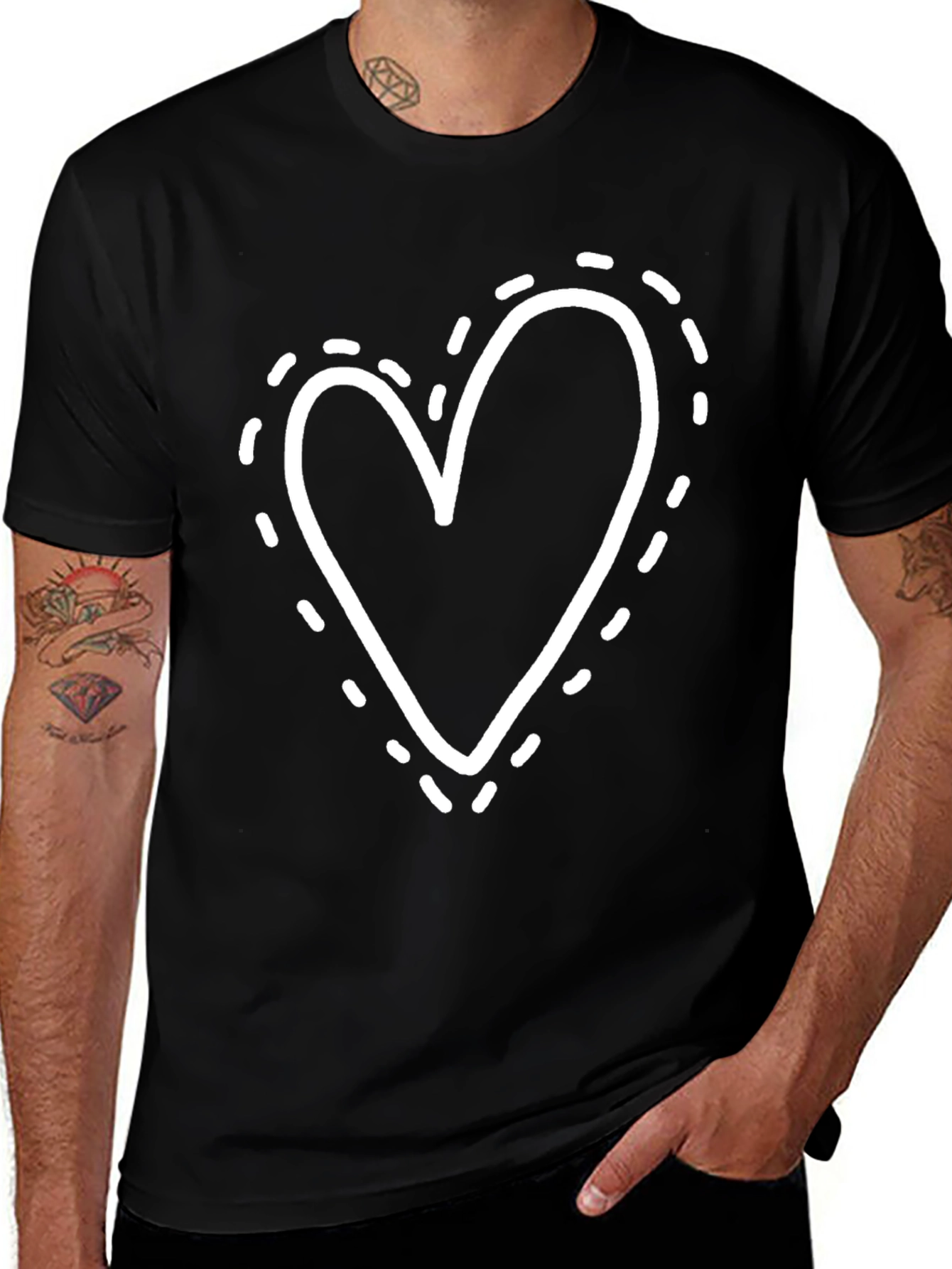 Heart Dotted Outline Black Tee - Casual Comfort