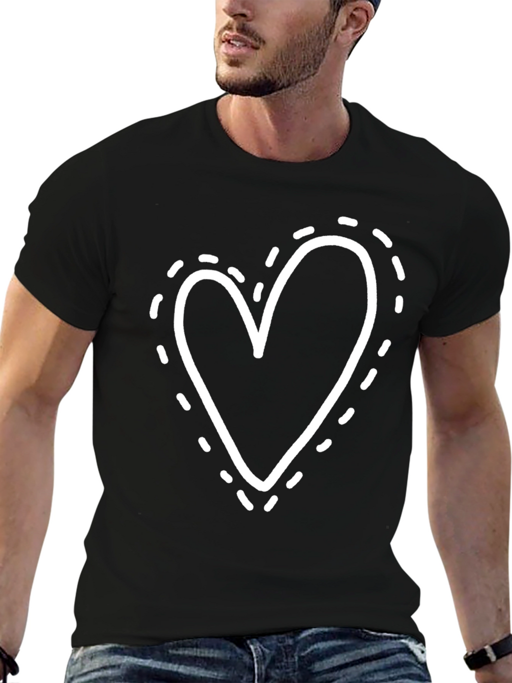 Heart Dotted Outline Black Tee - Casual Comfort