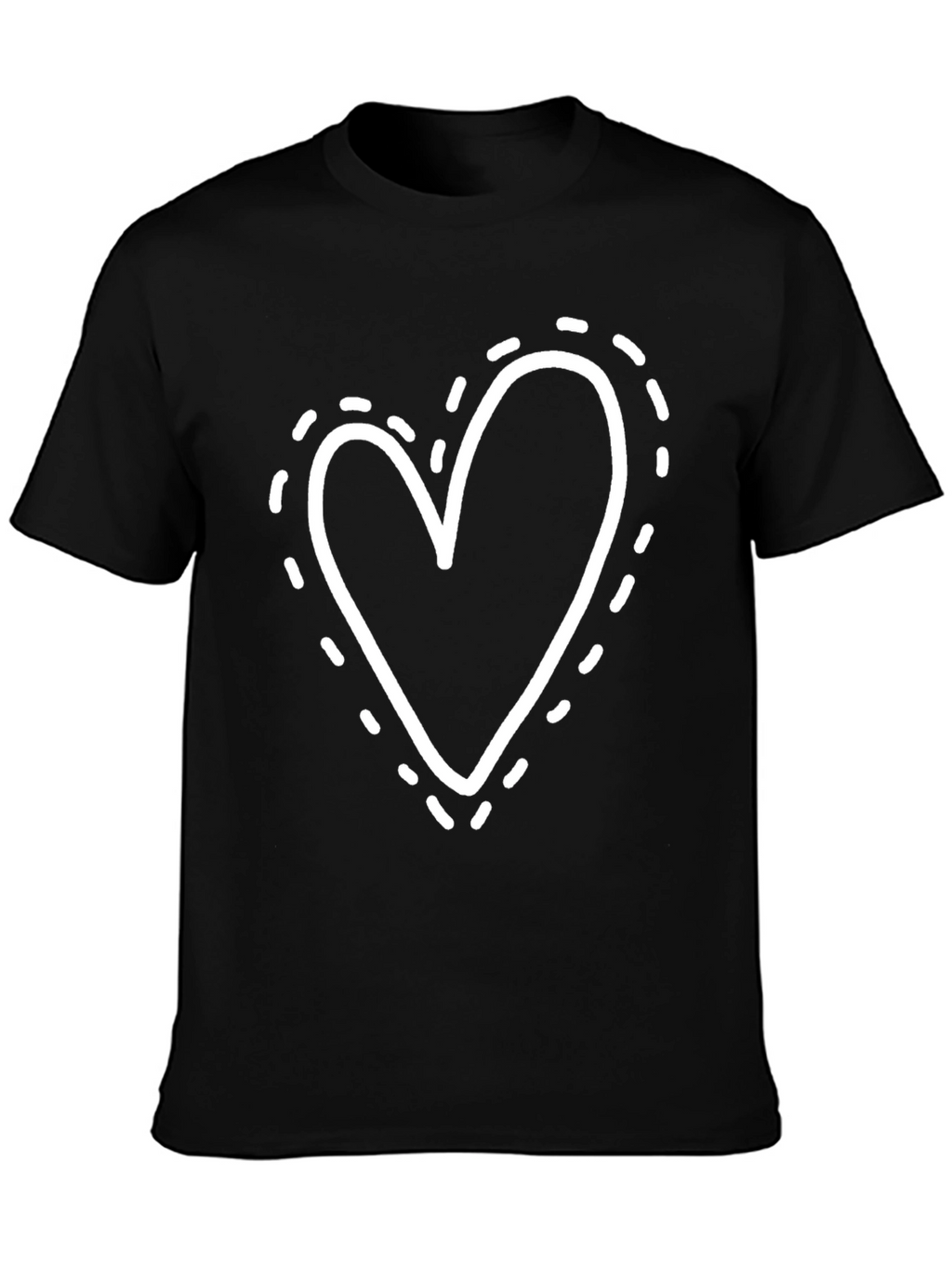 Heart Dotted Outline Black Tee - Casual Comfort
