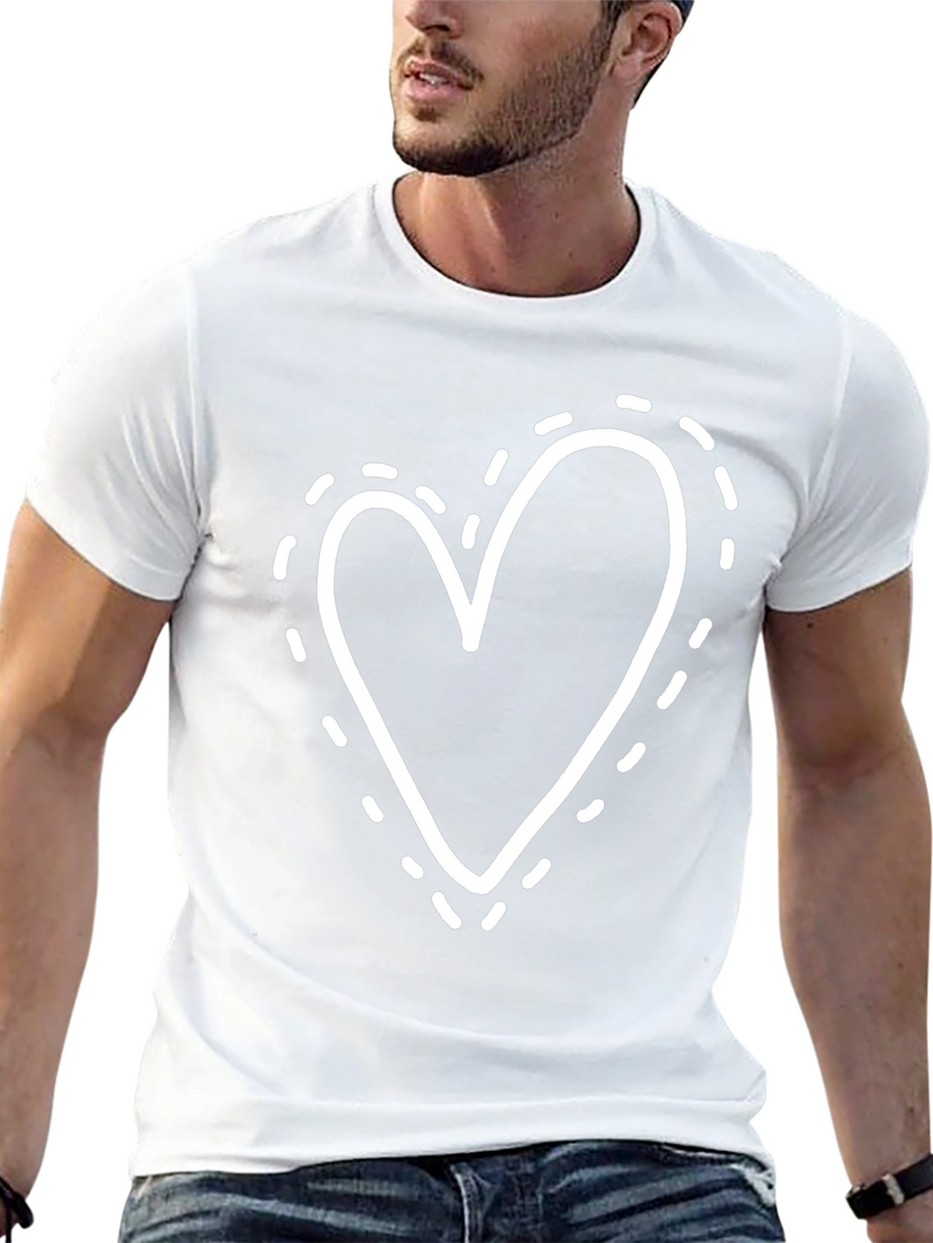 Heart Dotted Outline Black Tee - Casual Comfort