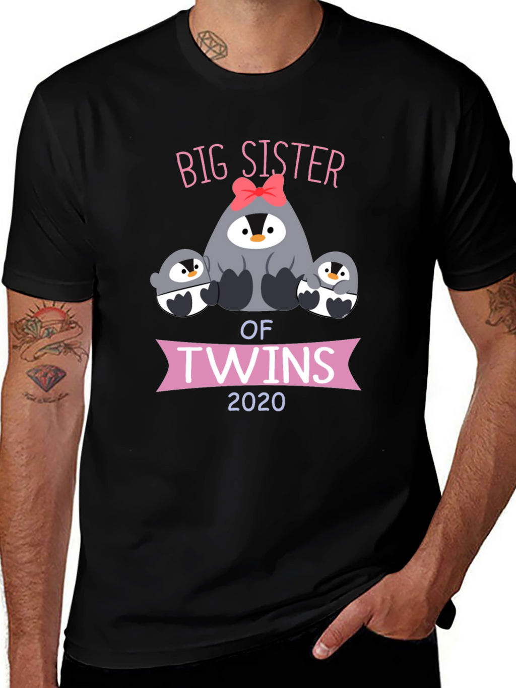Big Sister of Twins 2020 Penguin Graphic T-Shirt