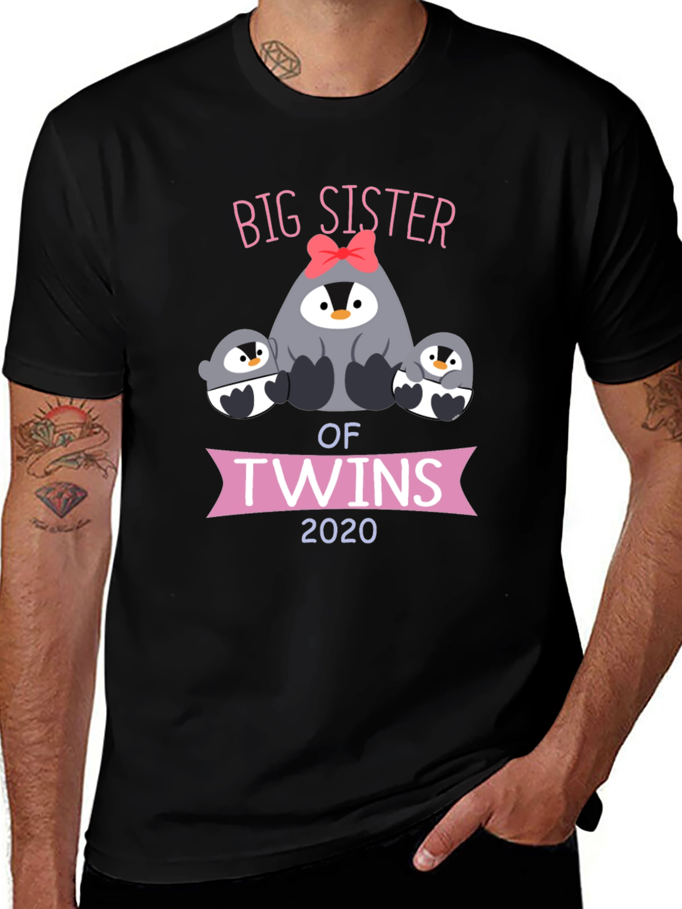 Big Sister of Twins 2020 Penguin Graphic T-Shirt