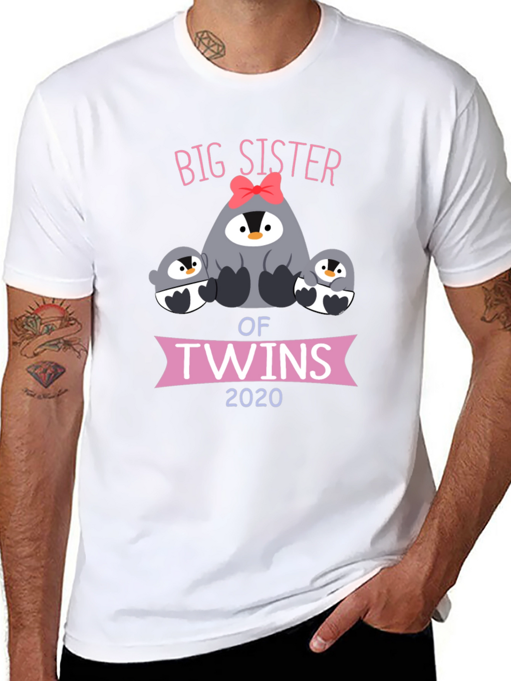 Big Sister of Twins 2020 Penguin Graphic T-Shirt
