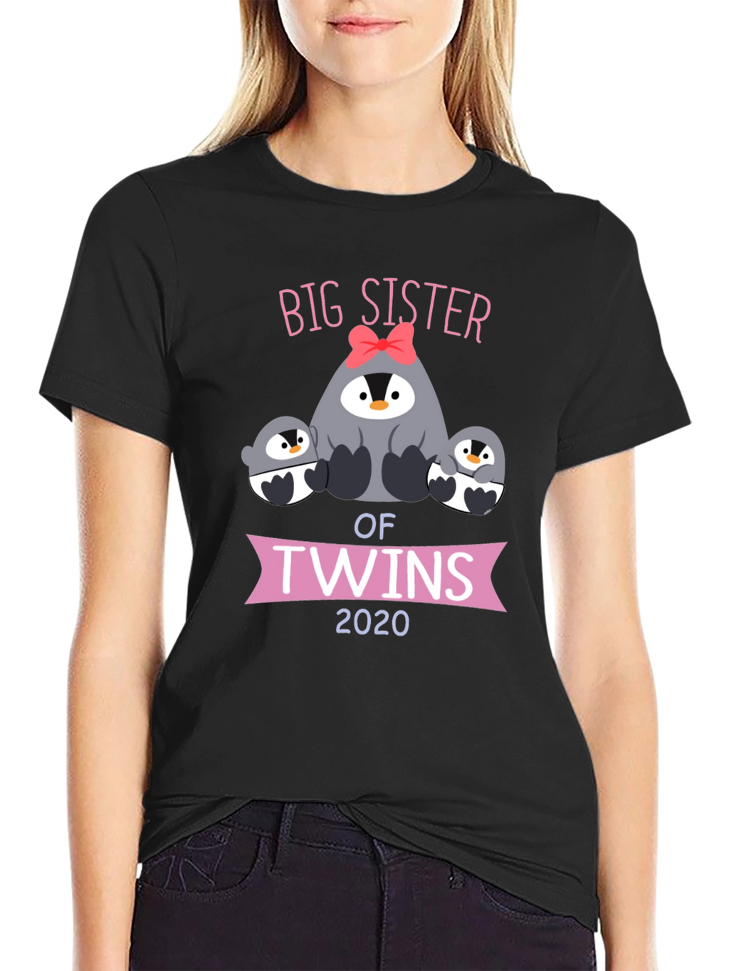 Big Sister of Twins 2020 Penguin Graphic T-Shirt