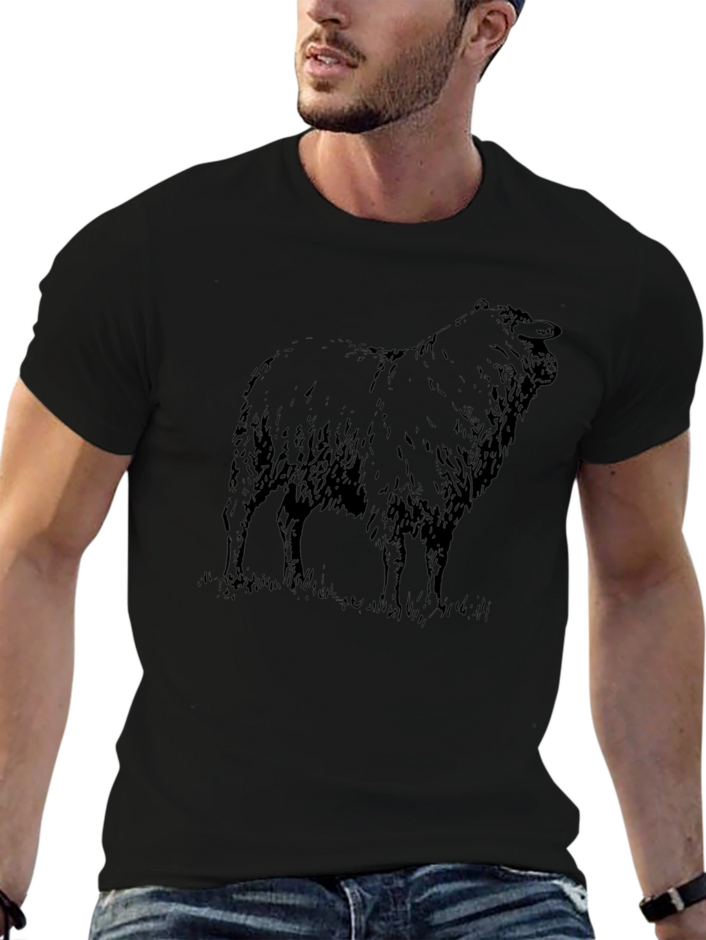 Sheep Graphic Tee - Black Cotton T-Shirt