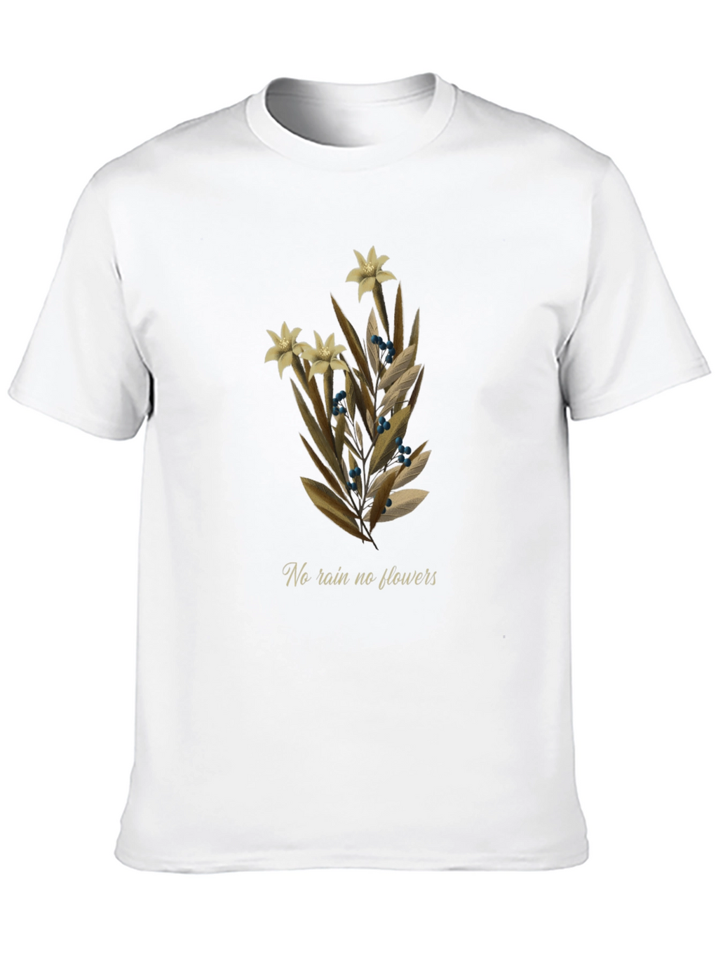 Botanical T-Shirt - No Rain No Flowers Graphic Tee