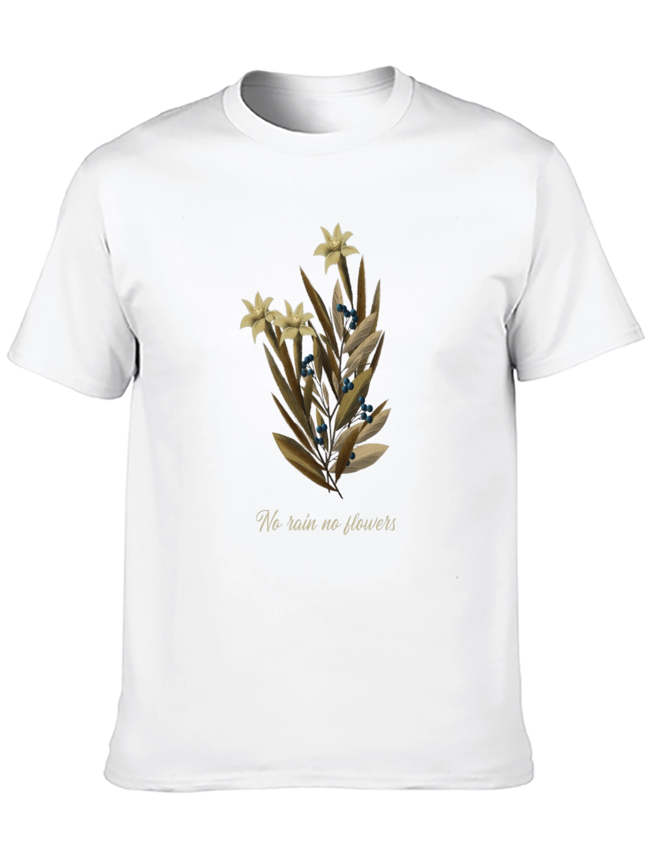 Botanical T-Shirt - No Rain No Flowers Graphic Tee