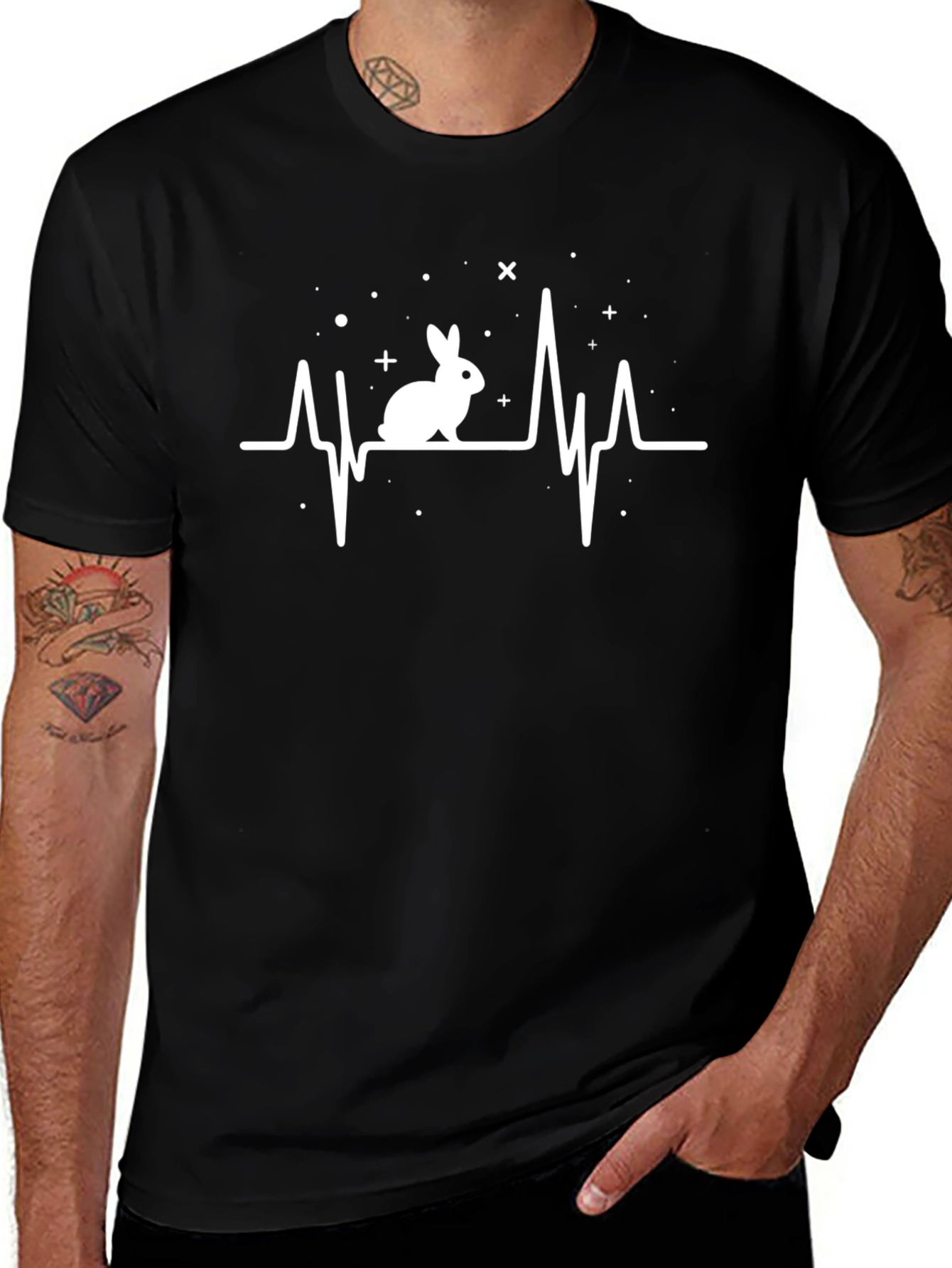Rabbit Heartbeat T-Shirt - Black Graphic Tee