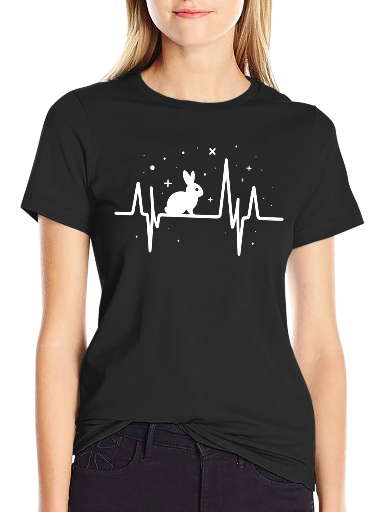 Rabbit Heartbeat T-Shirt - Black Graphic Tee