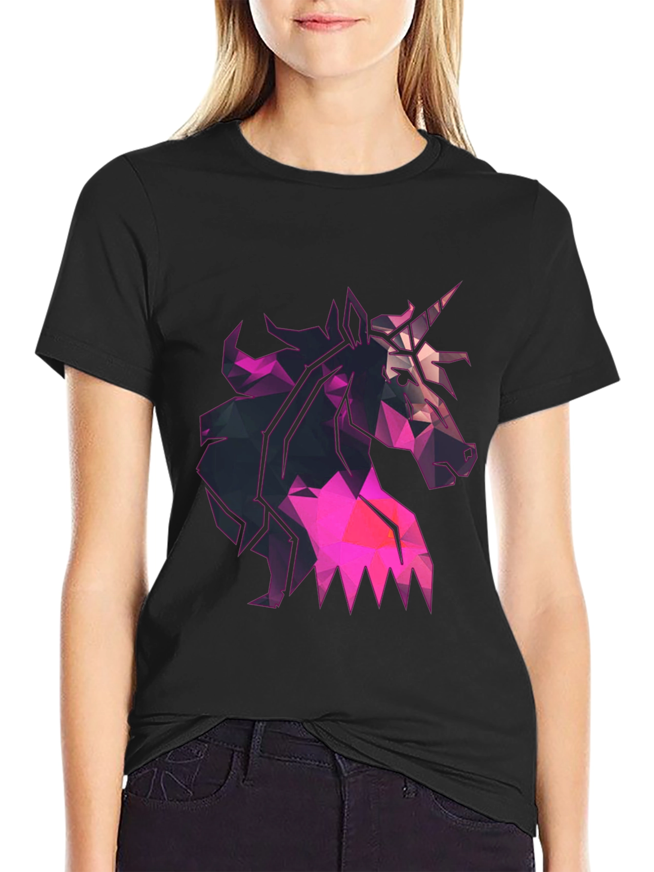 Geometric Unicorn Graphic Tee - Black T-Shirt