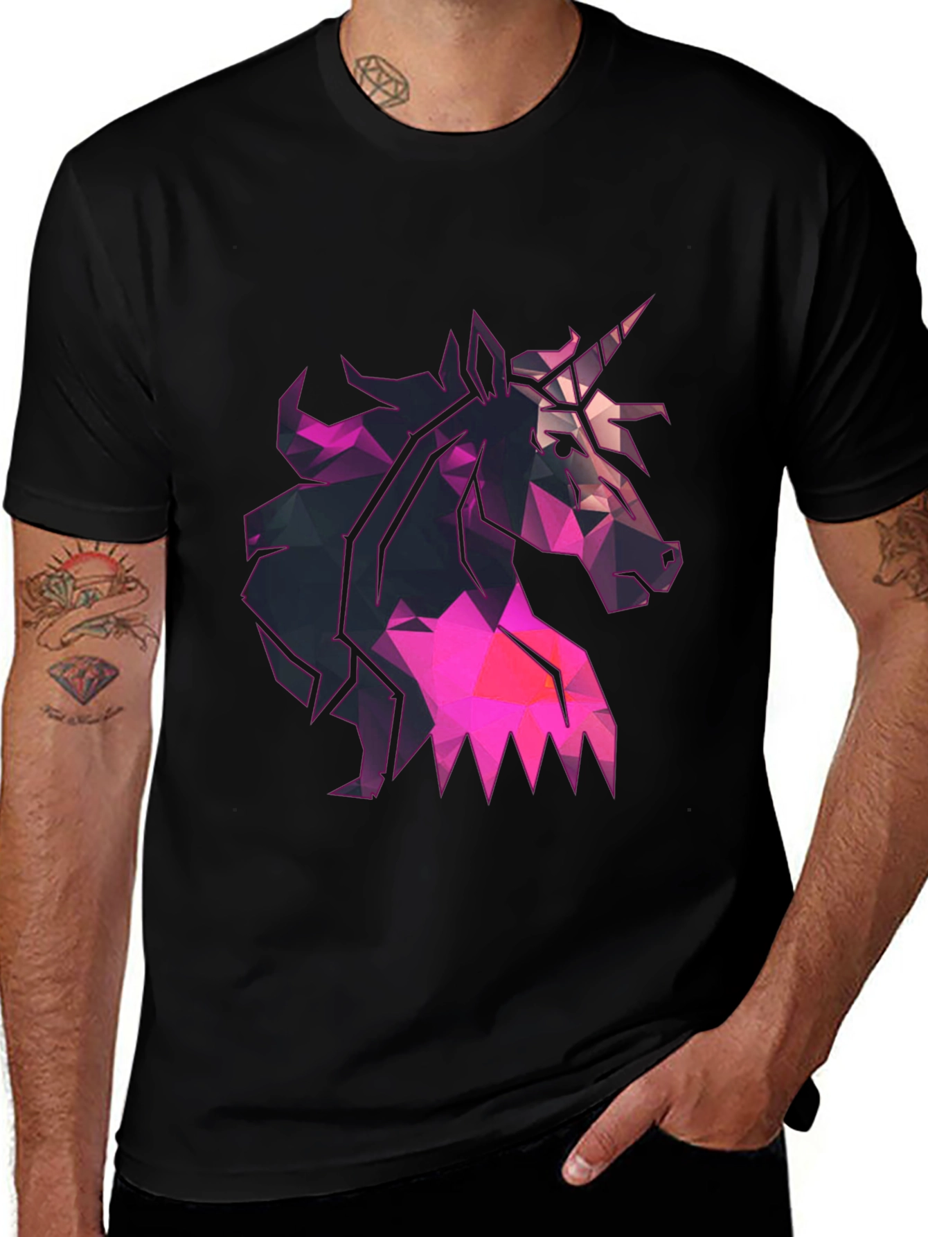 Geometric Unicorn Graphic Tee - Black T-Shirt