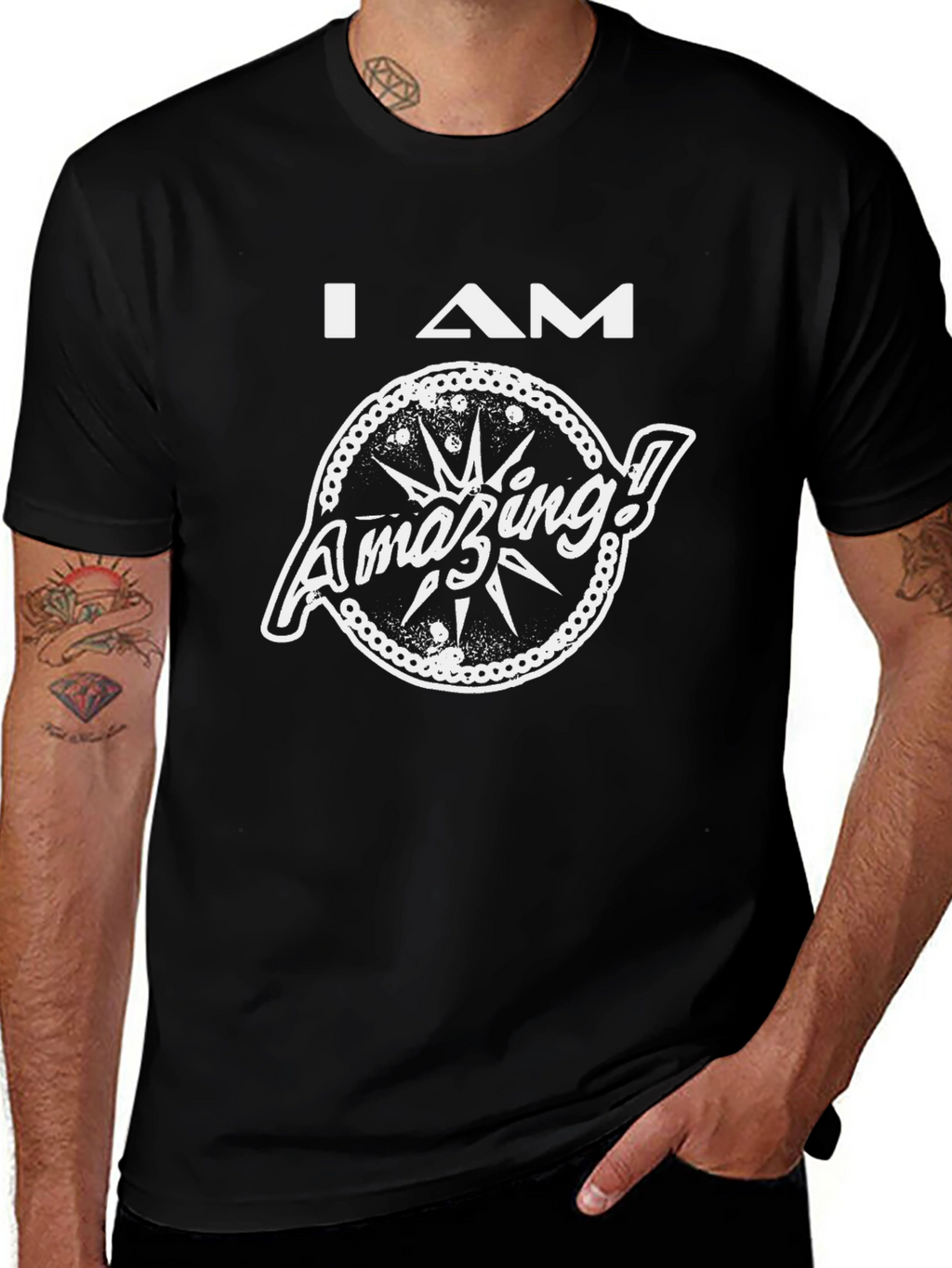 I AM Amazing Graphic T-Shirt - Black Cotton Tee