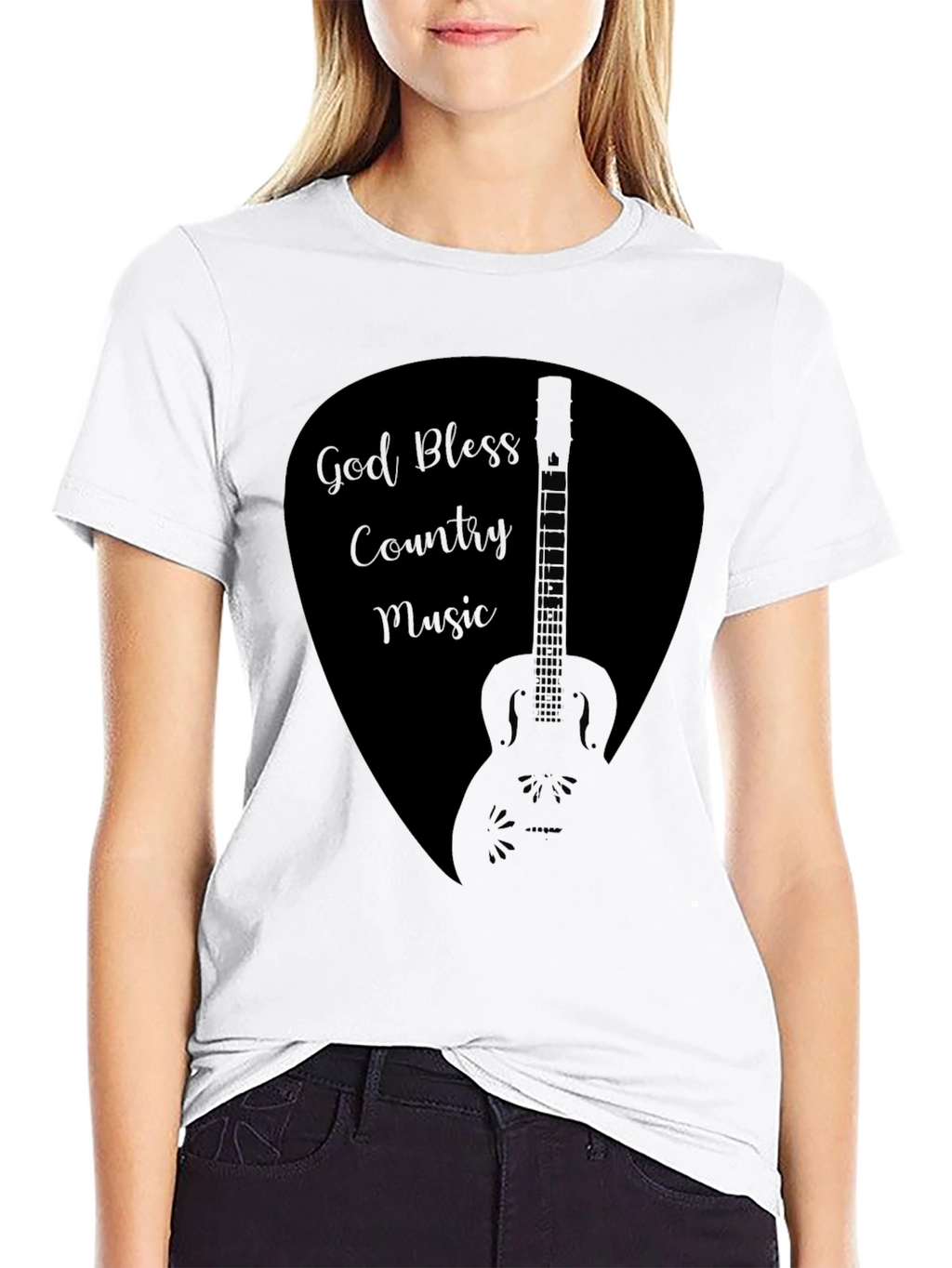 God Bless Country Music Guitar Pick Black T-Shirt