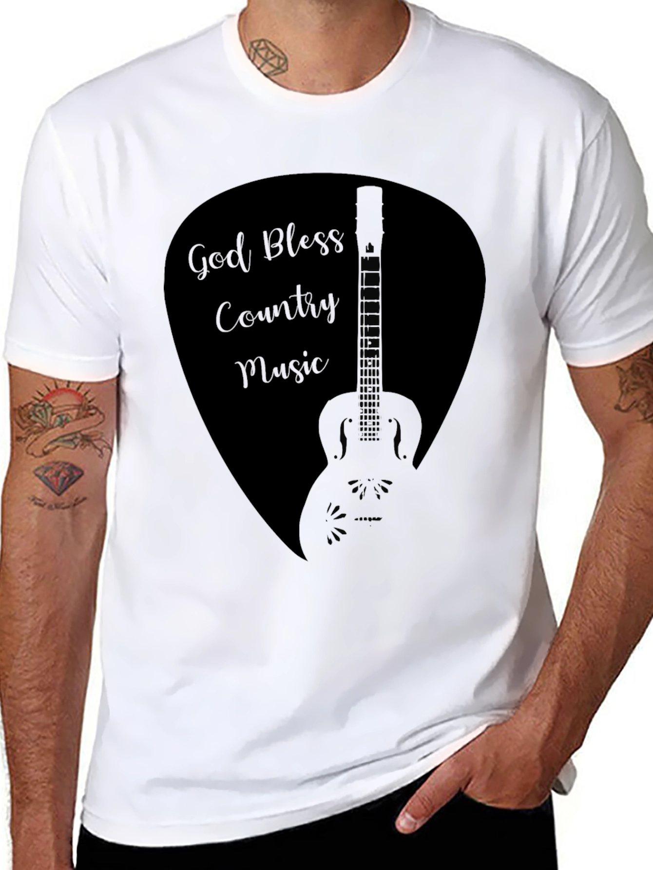 God Bless Country Music Guitar Pick Black T-Shirt