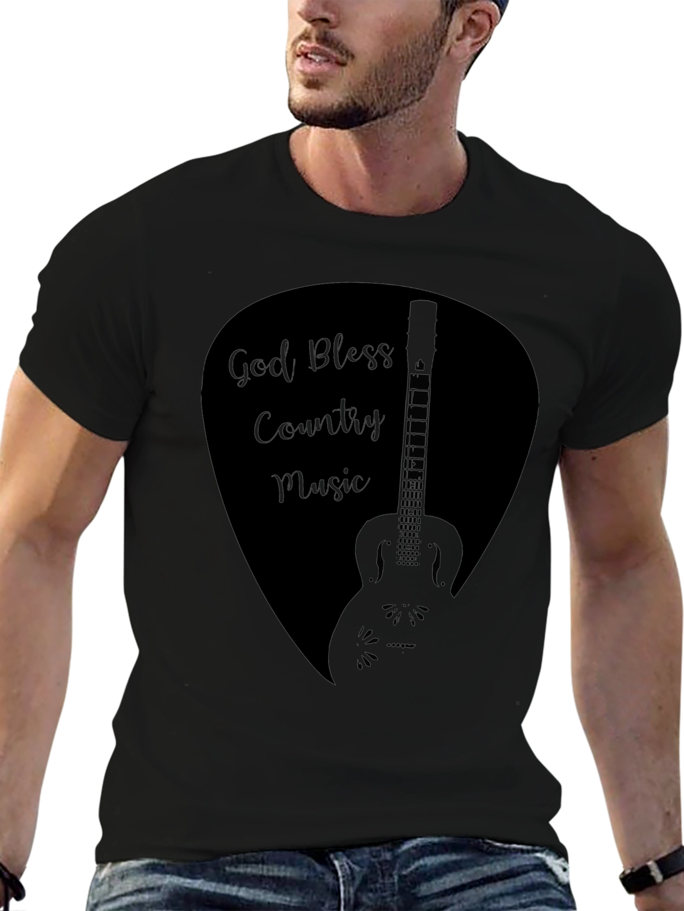 God Bless Country Music Guitar Pick Black T-Shirt