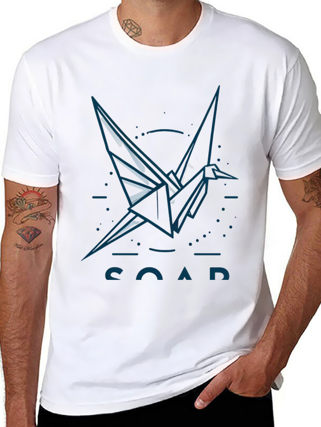 Origami Crane Graphic T-Shirt - Black