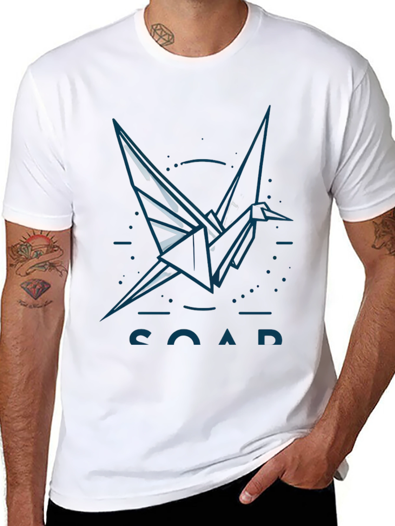Origami Crane Graphic T-Shirt - Black