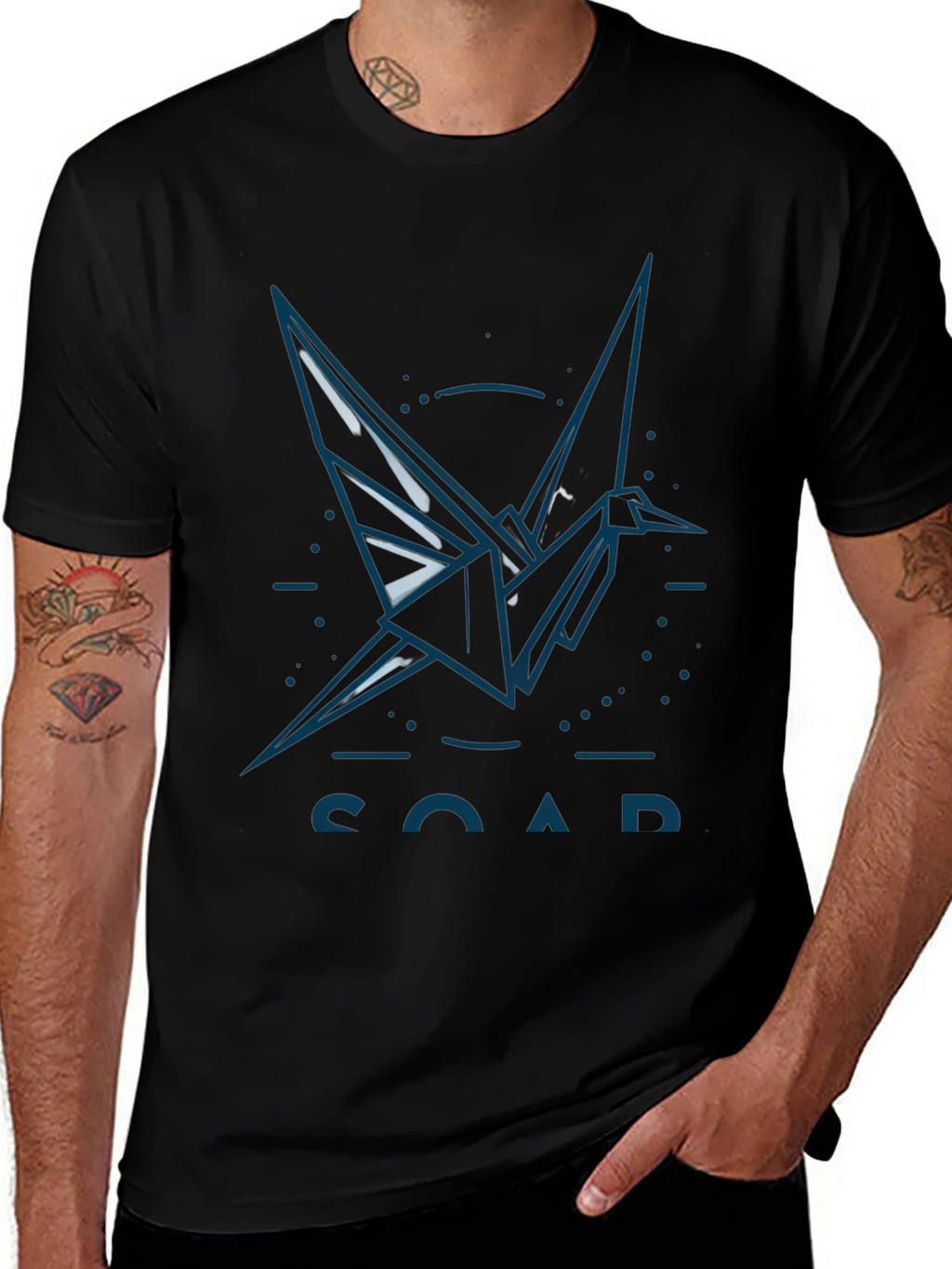 Origami Crane Graphic T-Shirt - Black