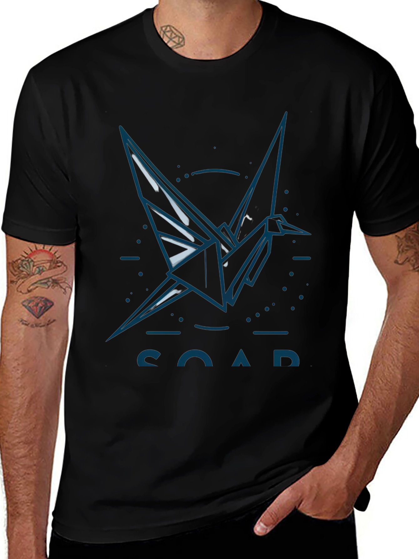 Origami Crane Graphic T-Shirt - Black