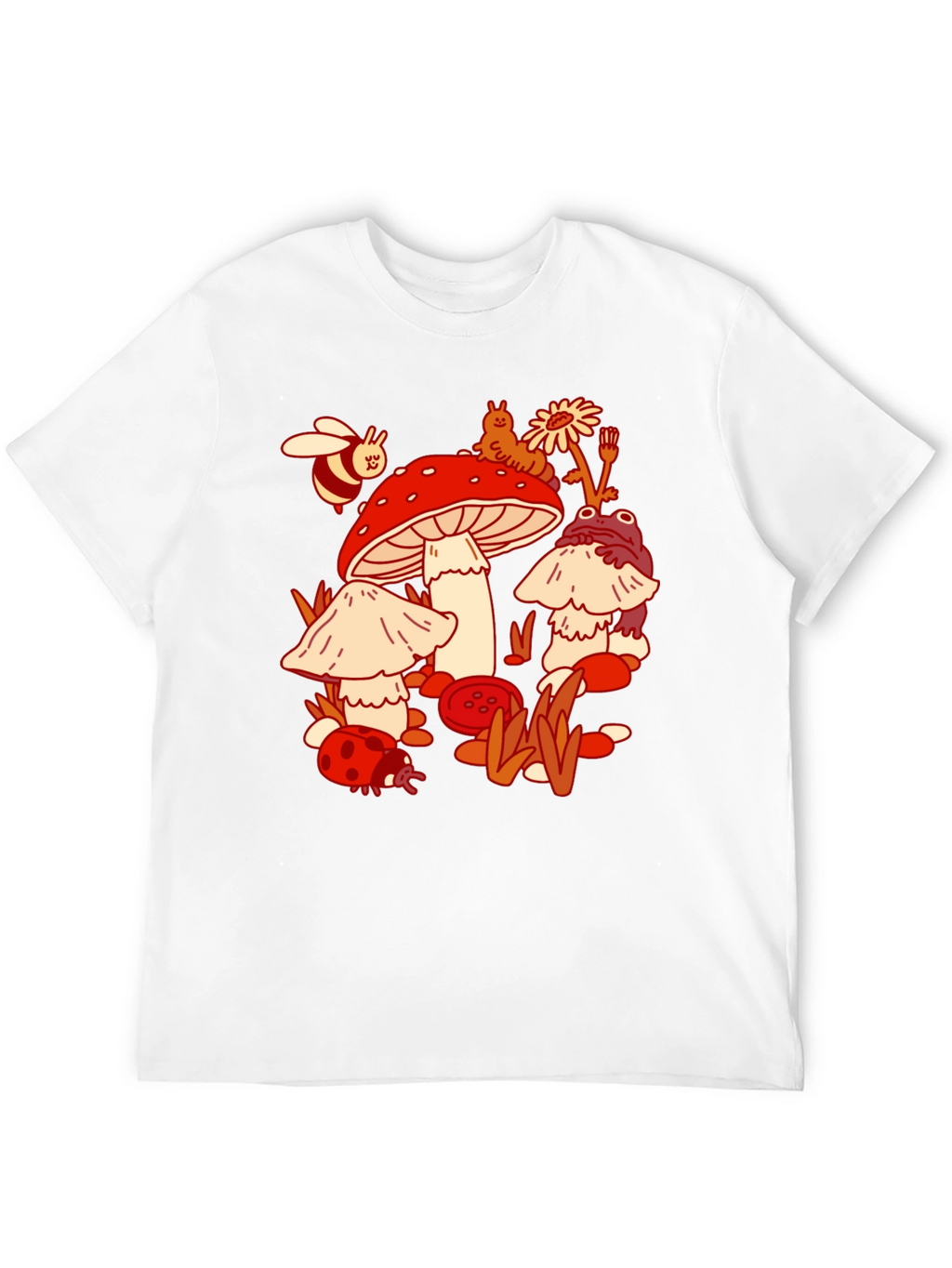 Mushroom Meadow Graphic Tee - Whimsical Black T-Shirt