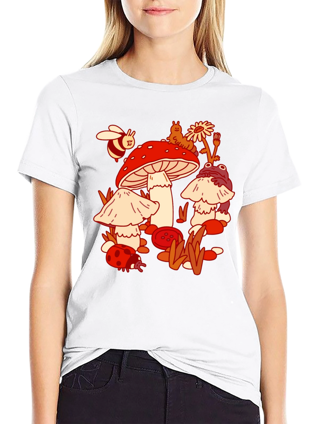 Mushroom Meadow Graphic Tee - Whimsical Black T-Shirt