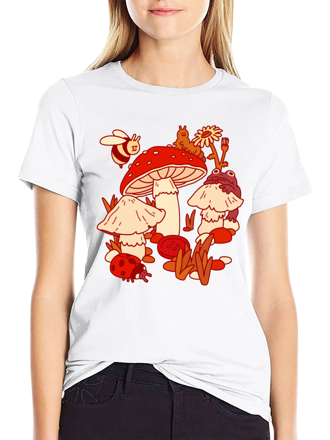 Mushroom Meadow Graphic Tee - Whimsical Black T-Shirt