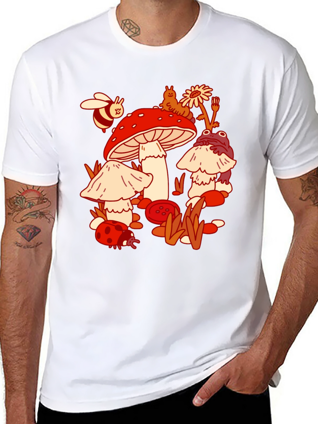 Mushroom Meadow Graphic Tee - Whimsical Black T-Shirt