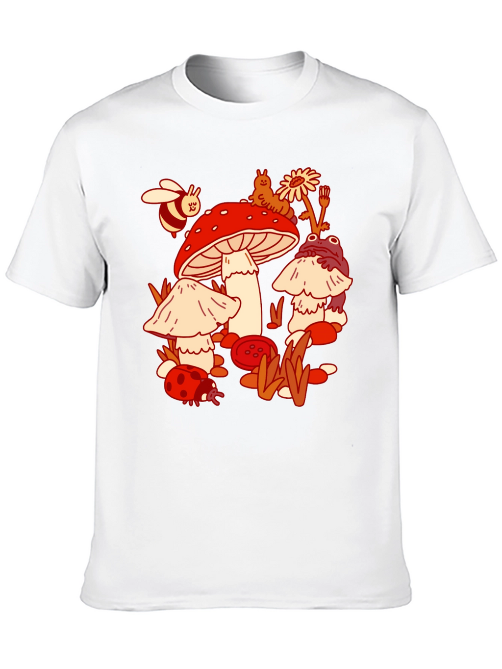 Mushroom Meadow Graphic Tee - Whimsical Black T-Shirt