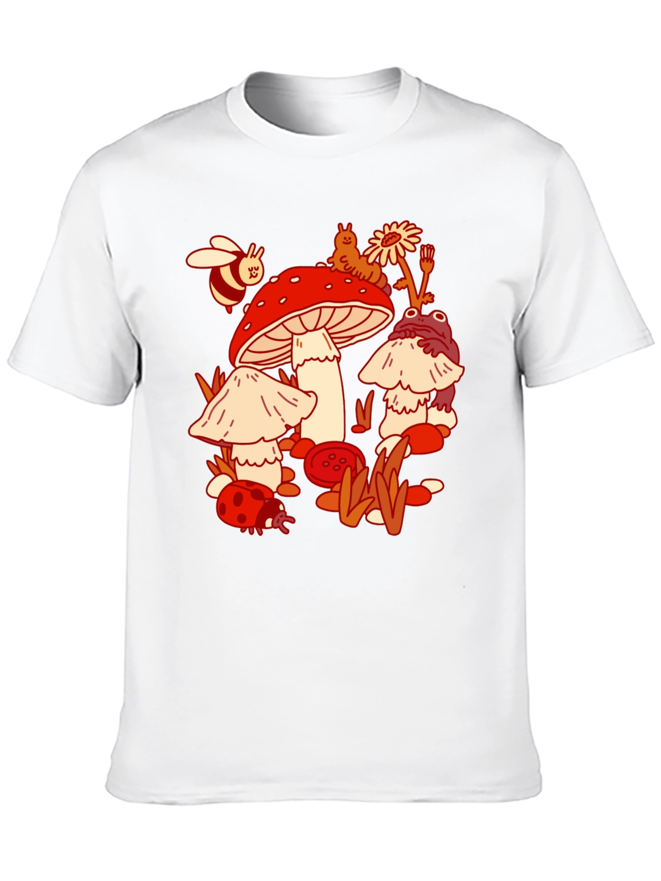 Mushroom Meadow Graphic Tee - Whimsical Black T-Shirt