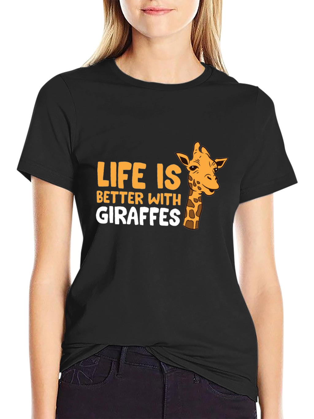 Life is Better With Giraffes Black T-Shirt