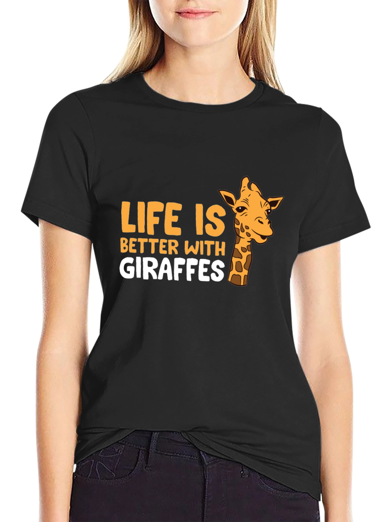 Life is Better With Giraffes Black T-Shirt