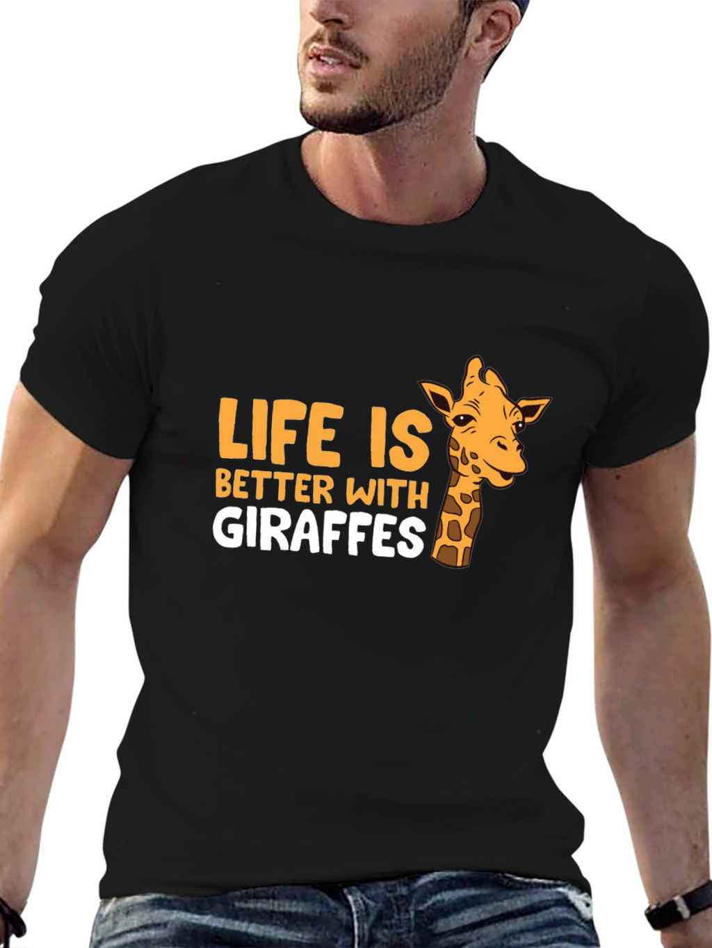 Life is Better With Giraffes Black T-Shirt